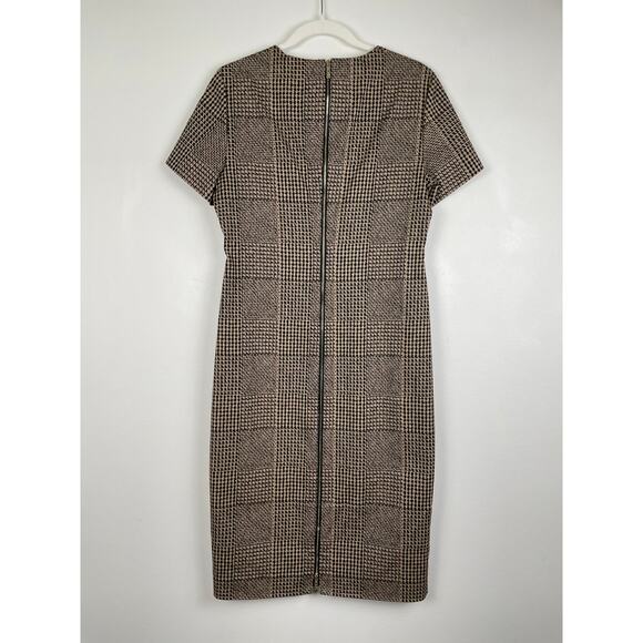 Hugo Boss Dixetta Sheath Midi Dress Brown Black Houndstooth US 8 Short Sleeve - Picture 3 of 16